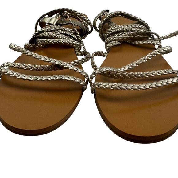 J. Crew Metallic Gold Braided Leather Ankle Wrap Boho Classic Sandals Women's 8 - Picture 3 of 10